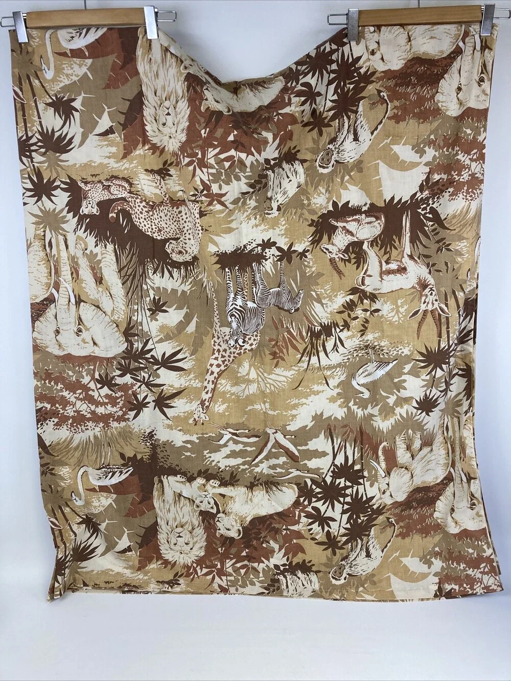 VTG Full Double Flat Bed Sheet Lion Zebra Monkey Jungle Safari Lady Pepperell